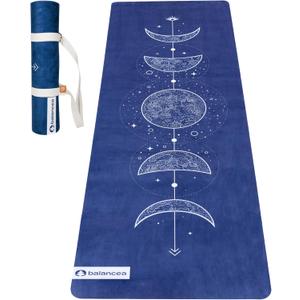 Yoga Mat With Strap 5mm Non Slip Suede & TPE - Beige Eco-Friendly Fitness & Exercise Mat for Home Gym, Pilates, Hot Yoga, and Meditation - Lightweight Durable 72 x 24 inch Workout Mat for Women, Men (Blue)