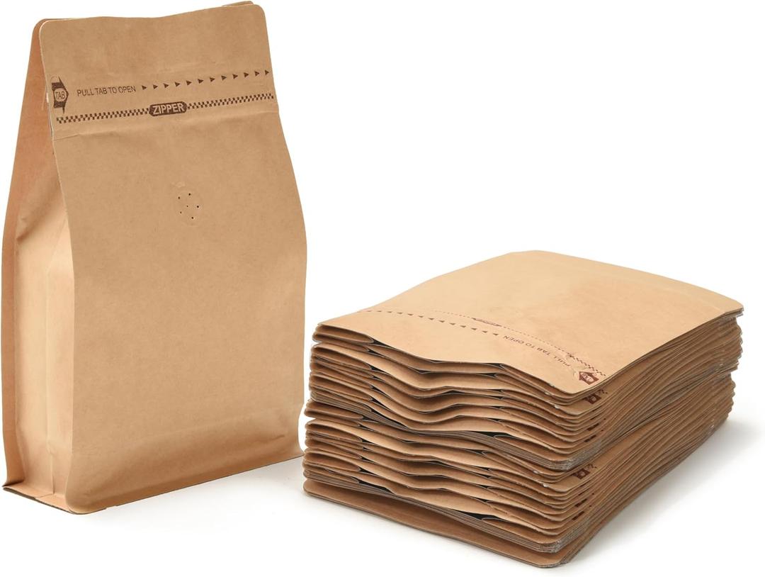 Resealable Side Zipper Coffee Bags with Degassing Valve, High Barrier Natural Kraft Coffee Pouches with Aluminum Foil Liner, Ziplock Food Storage Bags, Longer Shelf Life (100, 4oz/0.25lb)