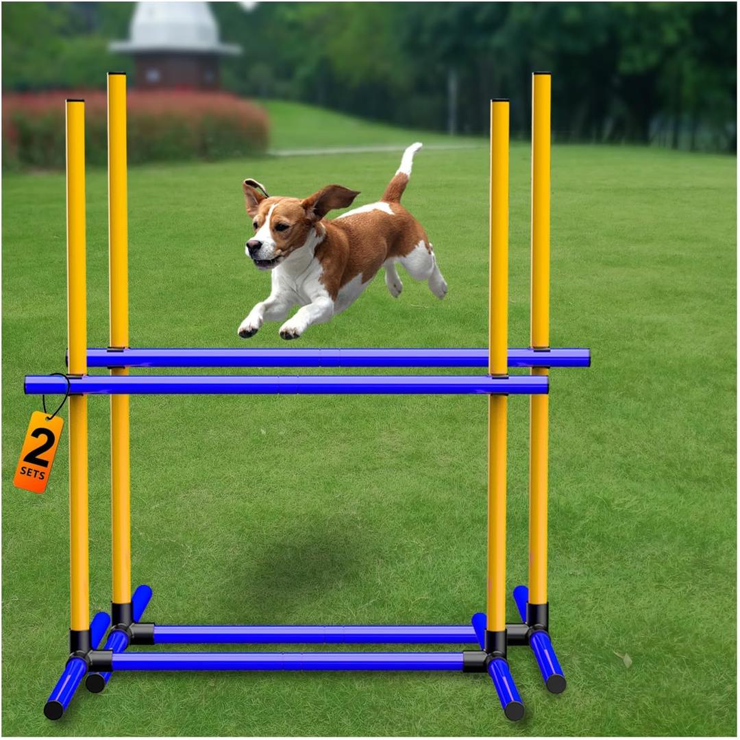 Adjustable Dog Agility Jump Set  Training Hurdles with Height Adjustable Bars, Portable Design with Carry Bag for Indoor & Outdoor Agility Courses (2 Pack)