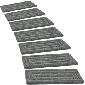 PURE ERA Bullnose Carpet Stair Treads Set Tape Free Non-Slip Indoor Stair Protectors Pet Friendly Rugs 9.5" x 30"(7 Pieces,Grey Rectangular)