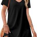 OFEEFAN Summer Dresses for Women 2025 Loose V Neck Short Sleeve Casual T Shirt Dress Sundresses Swimsuit Coverup with Pockets (Medium)