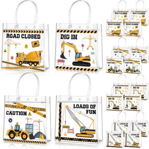 Aliceset 20 Pcs Construction Party Goodie Bags with Handles Construction Themed Party Favors Truck Theme Treat Bags for Birthday Decoration Baby Shower Supplies, 8 x 8 x 3.15 Inch