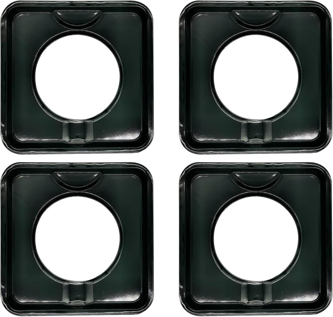 SGP-400 4 Pack Replacement Black Porcelain Square 7.75" x 7.75" Gas Range Drip Pan Replaces 786333 PS11744751 WP786333 AP6011553