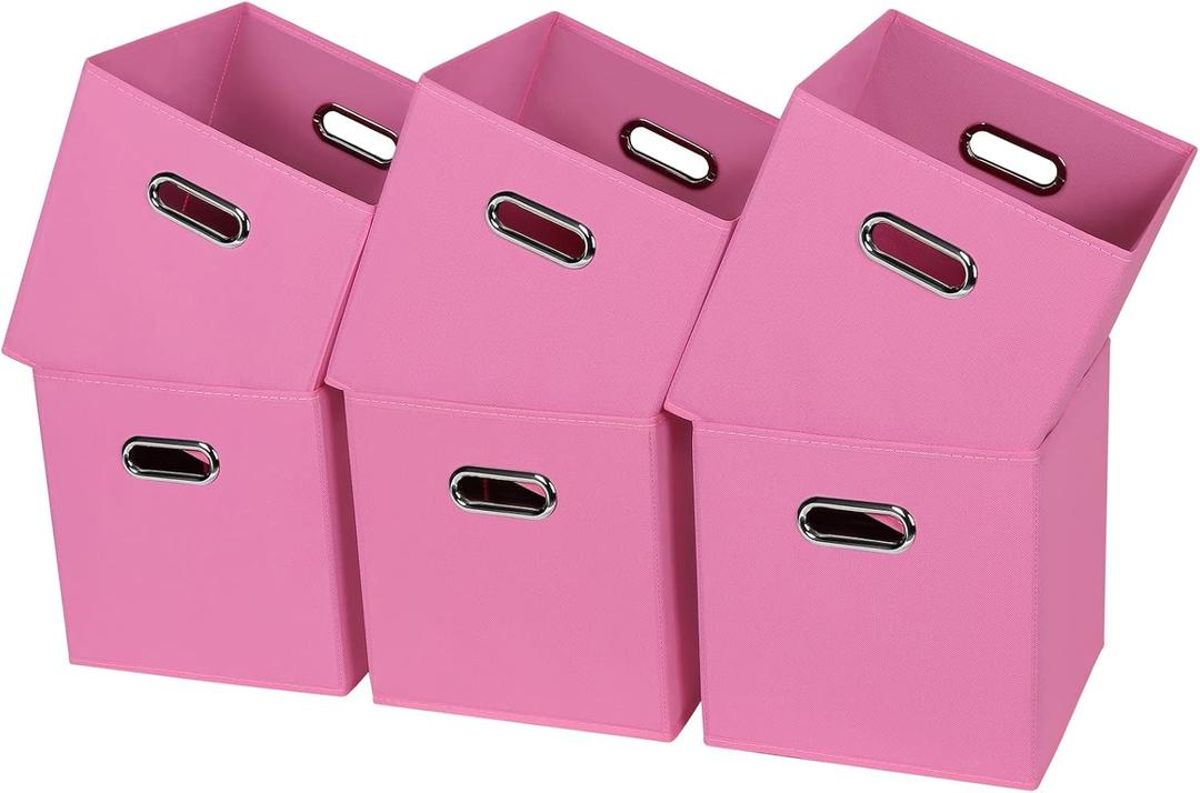 Black Fabric Cubby Storage Bins,13x13x13 Inches ,Cube Organizer Bin Foldable Storage Boxes with Dual Handles Fabric Organizer Box and collapsible Storage basket,Set of 6,Pink