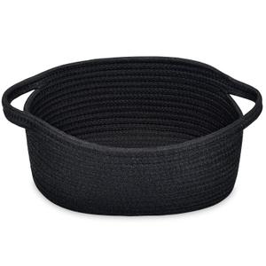 ABenkle Small Basket with Handles - Decorative Durable Rope Woven Storage Bin Shelf Storage Organizer Cube, Easter Baby Gift Basket, 12"x8"x5", Black