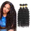 Natural Black Bundles Human Hair 1B Deep Wave Bundles 18 20 22 Inch Mixed Length Deep Wave Bundle Hair Extensions 50 Gram Per Bundle