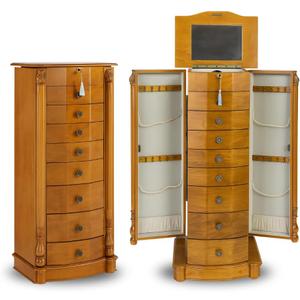 Hives and Honey Florence Jewelry Armoire  Jewelry Storage Organizer with 8 Felt-Lined Drawers, Vanity Mirror, Ring Rolls, Tangle-Free Necklace Hooks, Locking Lid (Walnut)