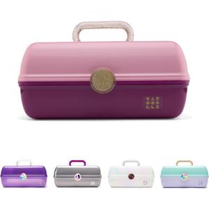 Caboodles On-The-Go Girl Makeup Box, Two-Tone Pink on Violet, Hard Plastic Makeup Organizer Box, Built-In Mirror, Secure Latch for Safe Travel, Spacious Storage for Large Items