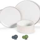 Ceramic Dinnerware Set, by Vase and Vessel, 12-Piece Service for 4, 9.8” Dinner Plates, 8” Salad Plates, 20 oz Bowls, Ombre Reactive Glaze, Durable Stoneware, Microwave & Dishwasher (Powder White)