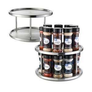2 Tier Lazy Susan - 2 Pack Stainless Steel 360 Degree Turntable – Rotating Tabletop Stand for Your Dining Table, Kitchen Counters and Cabinets – Spice Rack Organizer Tray 10.5" Diameter - 2 Pack