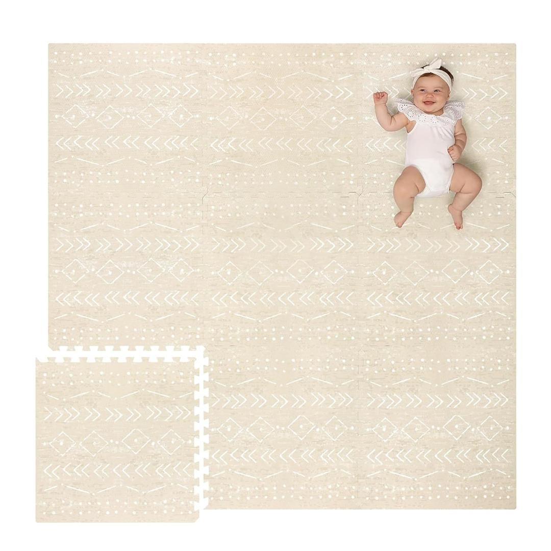Lillefolk Baby Play Mat for Floor  6x6ft Beige | Soft Non Toxic Premium EVA Foam Tiles for Tummy Time, Crawling & Playroom  Waterproof for Hard Floors Mat for Babies & Toddlers (9 Tiles)