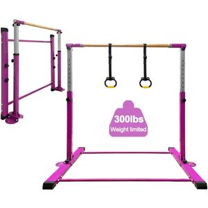 Gymnastic Kip Bar,Kids Girls Junior Ages 3-15,3' to 5' Adjustable Height,Home Gym Equipment,Home Training,1-4 Levels,260lbs Weight Capacity (PURPLE)