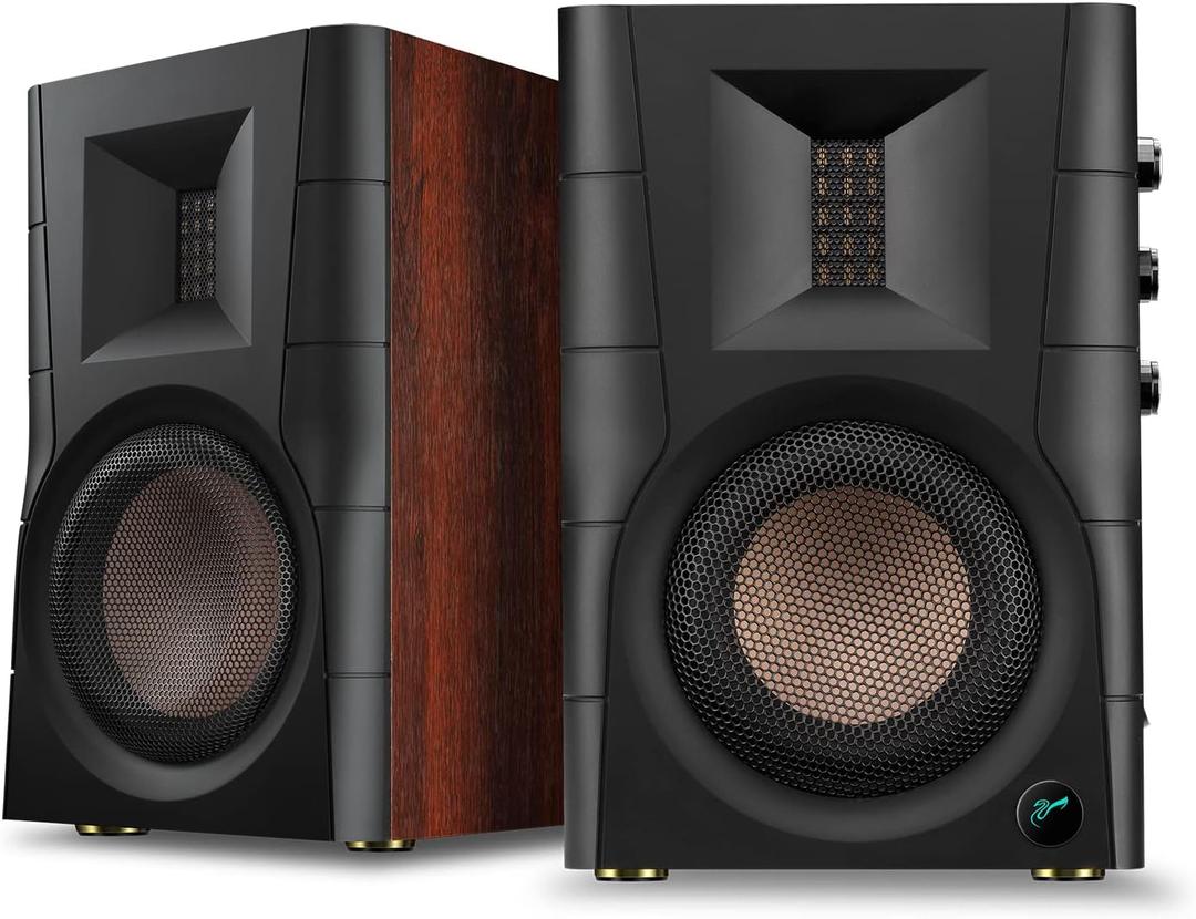 HiVi-Swans D100 Bluetooth Bookshelf Speakers - Powered Desktop Stereo Speakers for TV/Turntable/PC/Monitor - 4 Inch Near Field Computer Speakers 62w RMS - Wood Grain (Pair)