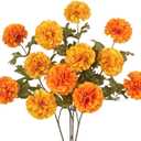 CISDUEO 4 Pcs Artificial Marigold Flowers Artificial Chrysanthemums Ball Flowers Orange Silk Mums Fall Branches for Home Decor Floral Arrangement Autumn Table Centerpiece