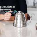 Barista Warrior Gooseneck Kettle for Pour Over Coffee and Tea with Thermometer for Exact Temperature, Precision Pour Drip Spout, Stainless Steel, Compatible with all Stove Tops (1.2 Liter, 40 fl oz)