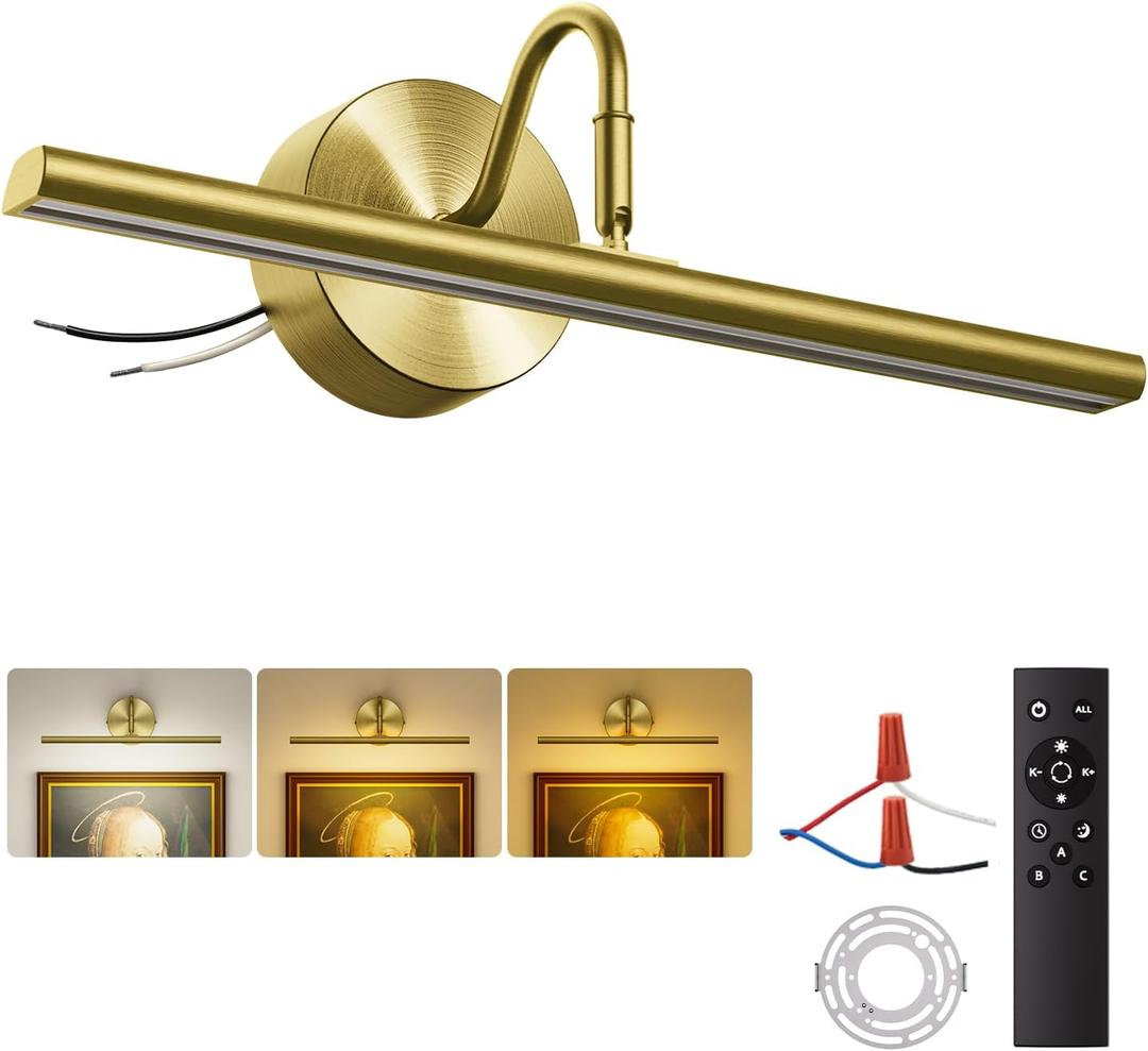 Hardwired Picture Lights for Wall 16.5" Wall Lights for Pictures, 3CCT Dimmable Light for Pictures on Wall, 15W Brass Gallery Art Display Poster Light, 2700K-6500K, 1200LM