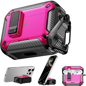 RFUNGUANGO Compatible AirPods Pro 2nd Generation Case with Phone Holder and Compatible Back Magnetic Suction Function, Suitable for AirPods Pro 2 Case, Black + Rose Red