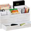 Wood Mail Organizer with Drawer & Pen Holder, White Mail Holder with 5 Detachable Compartments, Desk Organizer for Bill Envelope Storage, for Office Entryway Kitchen Countertop