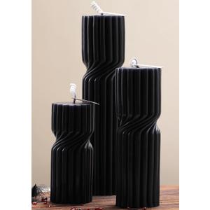 LETINE Black Sandalwood Pillar Candles Set of 3 - Decorative Ribbed Soy Wax Spiral Spire Candles for Home Decor, Bulk Scented Candles for Entryway Table, Living Room& Coffee Table Decor
