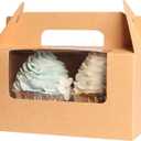 qiqee Cupcake Box Two Holder 6.5x3.6x3.5inch(2.2" Top) 50pcs Brown 2 Cupcake Boxes With Window