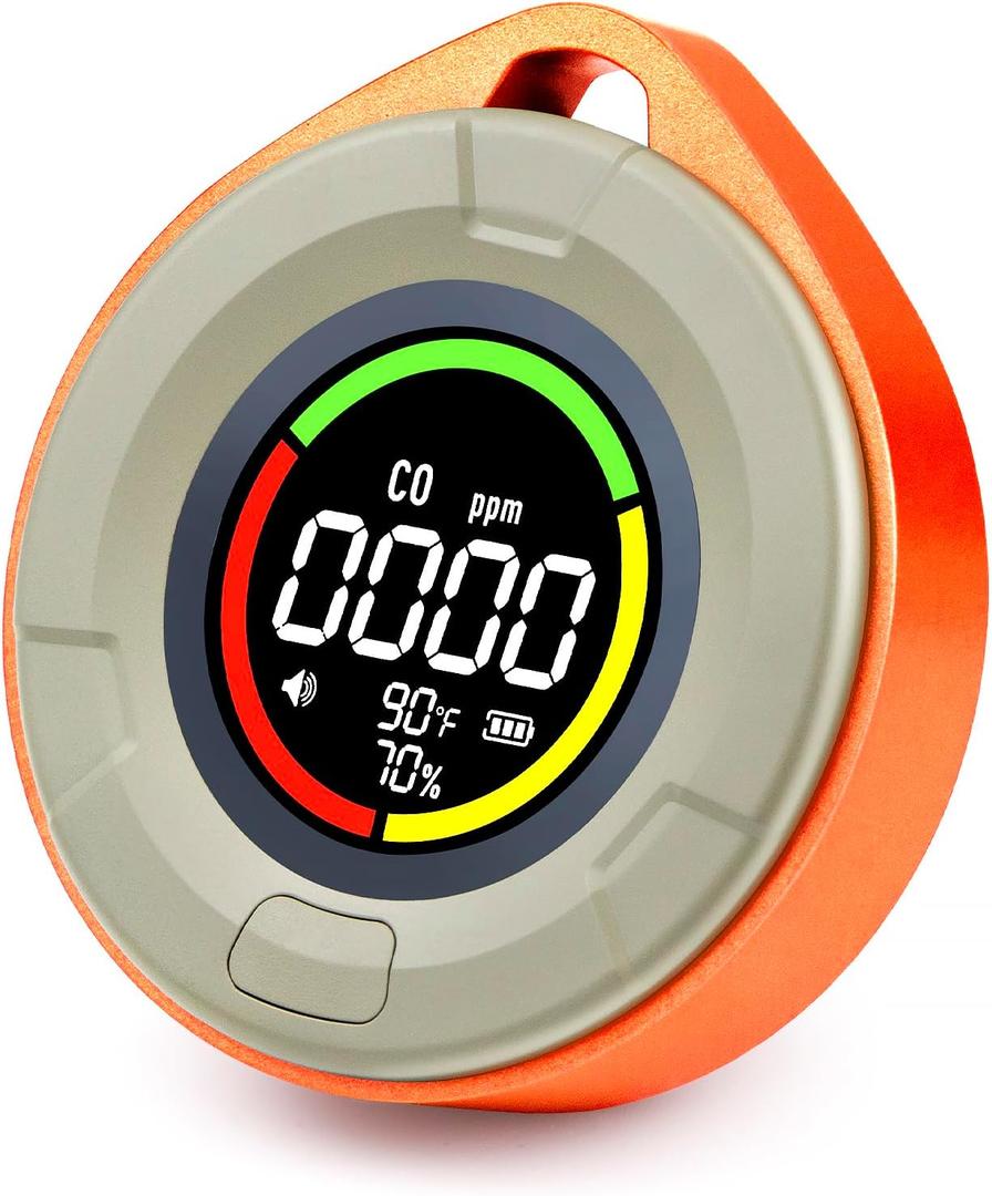 3-in-1 Portable Carbon Monoxide Detector, Professional Rechargeable Real-Time Travel CO Monitor 140HR Standby, Premium Reliable CO Detector with Loud Alarm for Air Safety (Orange/Passion)
