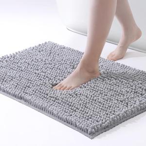 FRESHMINT Chenille Bathroom Rugs Mat 24"x17", Non-Slip Bath Mat for Bathroom Floor & Bathtub, Washable Shower Shag Bath Rugs, Soft Fluffy Thick Water Absorbent Microfiber Shower Mat, Gray Heather