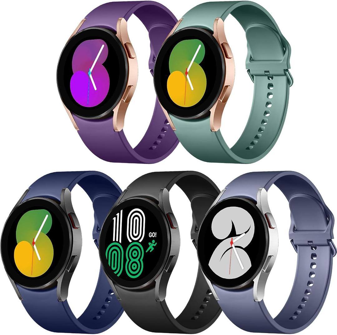 Lerobo 5 Pack Bands Compatible with Galaxy Watch 7 6 5 4 Band 40mm 44mm/ Galaxy Watch 6 4 Classic Band 43mm 47mm 46mm 42mm/Watch 5 pro 45mm,Active 2 Band, 20mm Band Soft Silicone Sport Band Women Men (Black/Dark Purple/Sea Blue/Blue Gray/Pine Green)