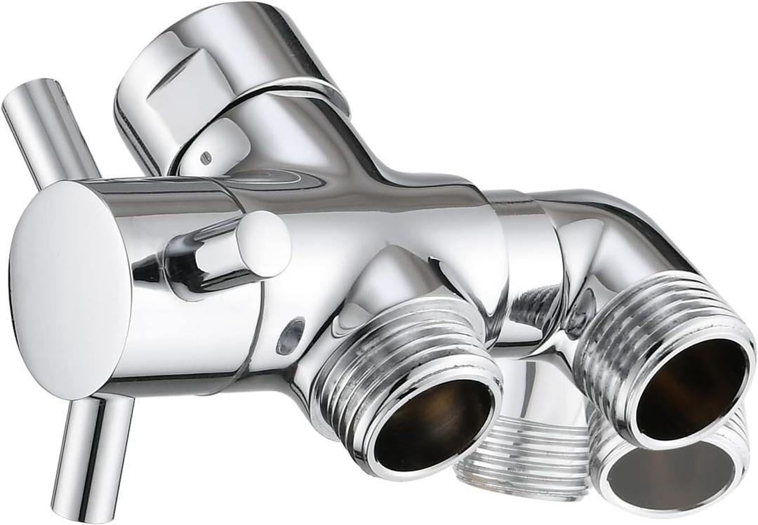 PDPBath Brass 3 Way Shower Arm Diverter Valve for Handheld Shower Head and Fixed Shower Head, G1/2 Universal Connection - Chrome