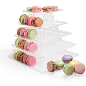 5 -Tier Macaron Tower Stand, Square Tiered Dessert Cake Display Stand Serving Tray for Birthday Party,Wedding,Baby Shower, French Macarons, Bakery Decor -Transparent