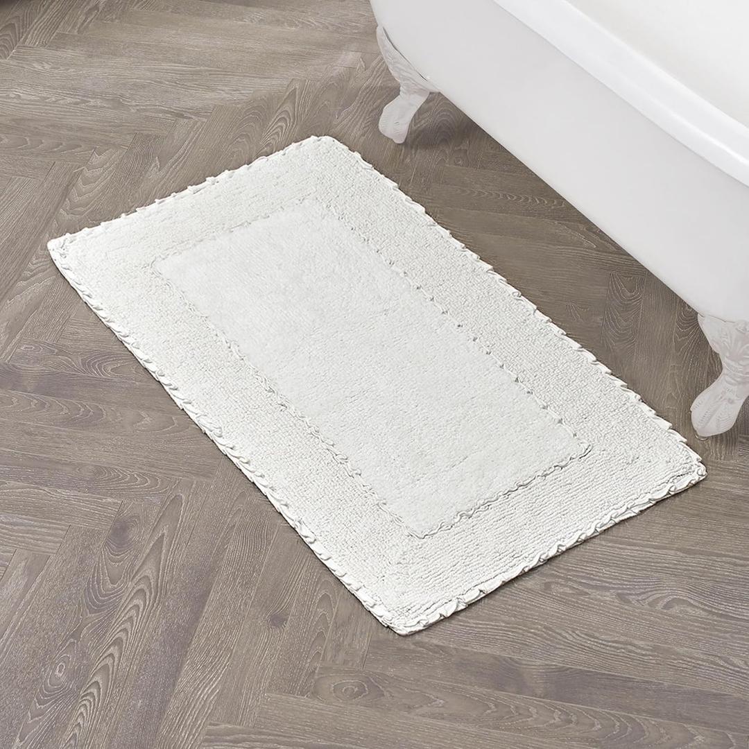 Laura Ashley Ruffle Border White 27"x 45" 100% Cotton Bath Rug