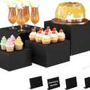 Metal Buffet Risers,4PCS Food Risers for Buffet Table 5in to 8in Display Stand with Mini Acrylic Signs for Catering Dessert Collectibles Jewelry Figures Show Matte Black Cube Boxes Nesting Risers with Hollow Bottoms