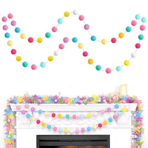 TBD Decor 2pk Pom Pom Garland Easter Decorations 13FT Colorful Large Felt Ball Spring Garland Easter Tree Decorations for Mantle,Indoor Holiday Wedding Birthday Party Supplies