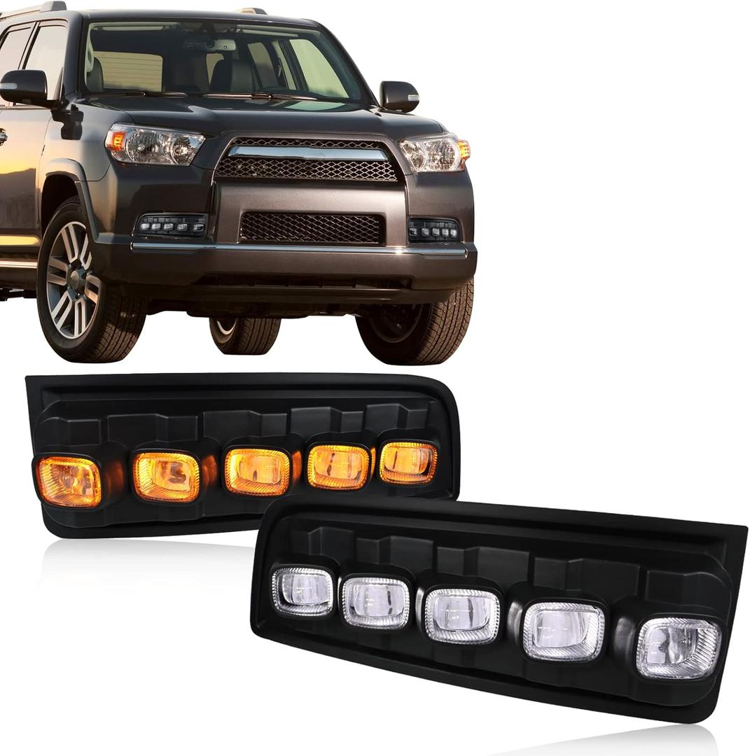 Switchback White/Amber Front Bumper Fog Daytime LED Running Light Sequential Turn Signal Feature Compatible with Toyota 2010-2013 4runner 4-Runner Fog Light Kit