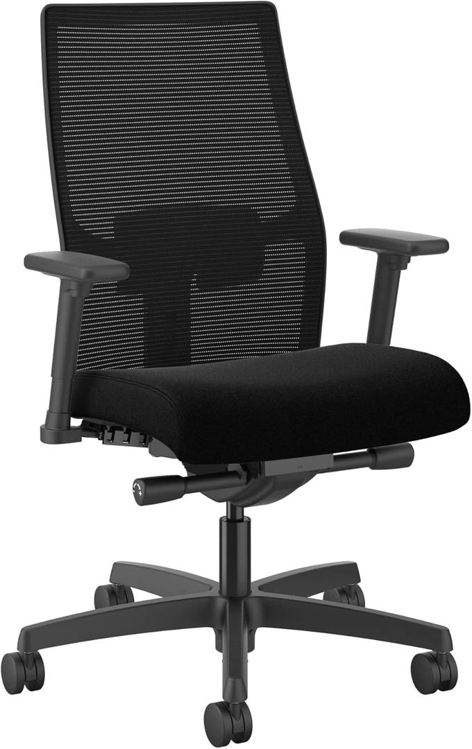 HON Ignition 2.0 Mid Back Task Chair, Advanced Synchro-Tilt Control, Office Chair with Lumbar Support, Height and Width Adjustable Arms, Black Frame, Black