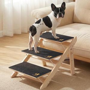 Luciphia Wooden Dog Stairs for Small Dogs 2-in-1 Foldable Dog Steps for Beds Cars Couch Anti-Slip Pet Ramp with 3 Steps Indoor Pet Stairs for Medium Large Older Pets Cats up to 220lbs