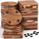 Zhehao 48 Pcs 4 Inch Acacia Unfinished Wood Coasters 24 Square 24 Round Wooden Coasters for Crafts with Non Slip Silicon Dots for DIY Stained Painting Wood Engraving Home Table Decoration