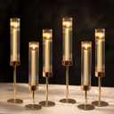 NUPTIO Hurricane Candle Holder for Centerpiece: Set of 6 Tall Candle Stick Holder with Ribbed Glass Cover - Bulk Fluted Taper Candlestick Decor for Living Room Thanksgiving Christmas