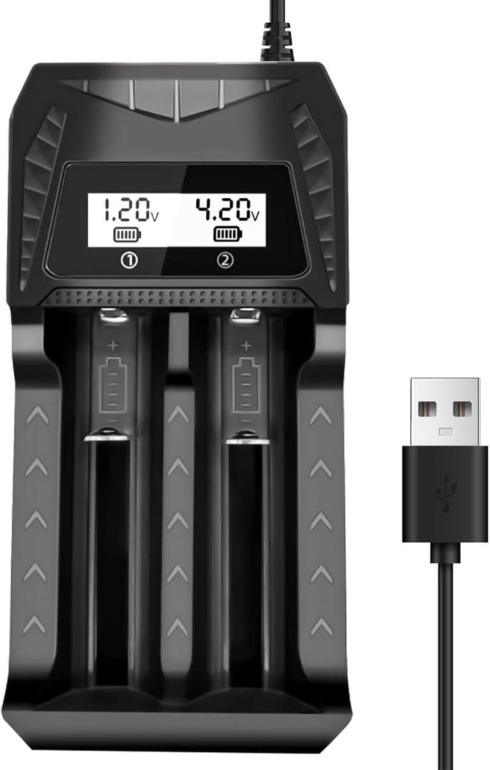 18650 Battery Charger,21700 Battery Charger,USB Smart Universal Faster Charger with LCD Display for Rechargeable Batteries, Auto Shut-Off & Overcharge Protection (2 Bay)