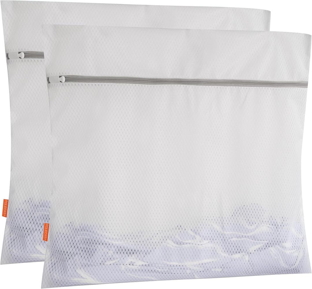 Polecasa Heavy Duty Diamond Mesh Laundry Bags for Delicates – 2 Pack with Sturdy Zipper for Coats, Bed Sheet Lingerie, Baby Clothes – Washing Machine & Dry Safter 24 x 24 Inches(2 XX-Large)