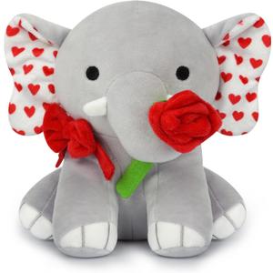 Valentines Day Stuffed Animal Elephant Plush,Love Elephant Stuffed Animal with Rose,Cute Plush Doll Toys Valentines Gifts for Her,Girlfriend,Boyfriend,Kids (Grey)