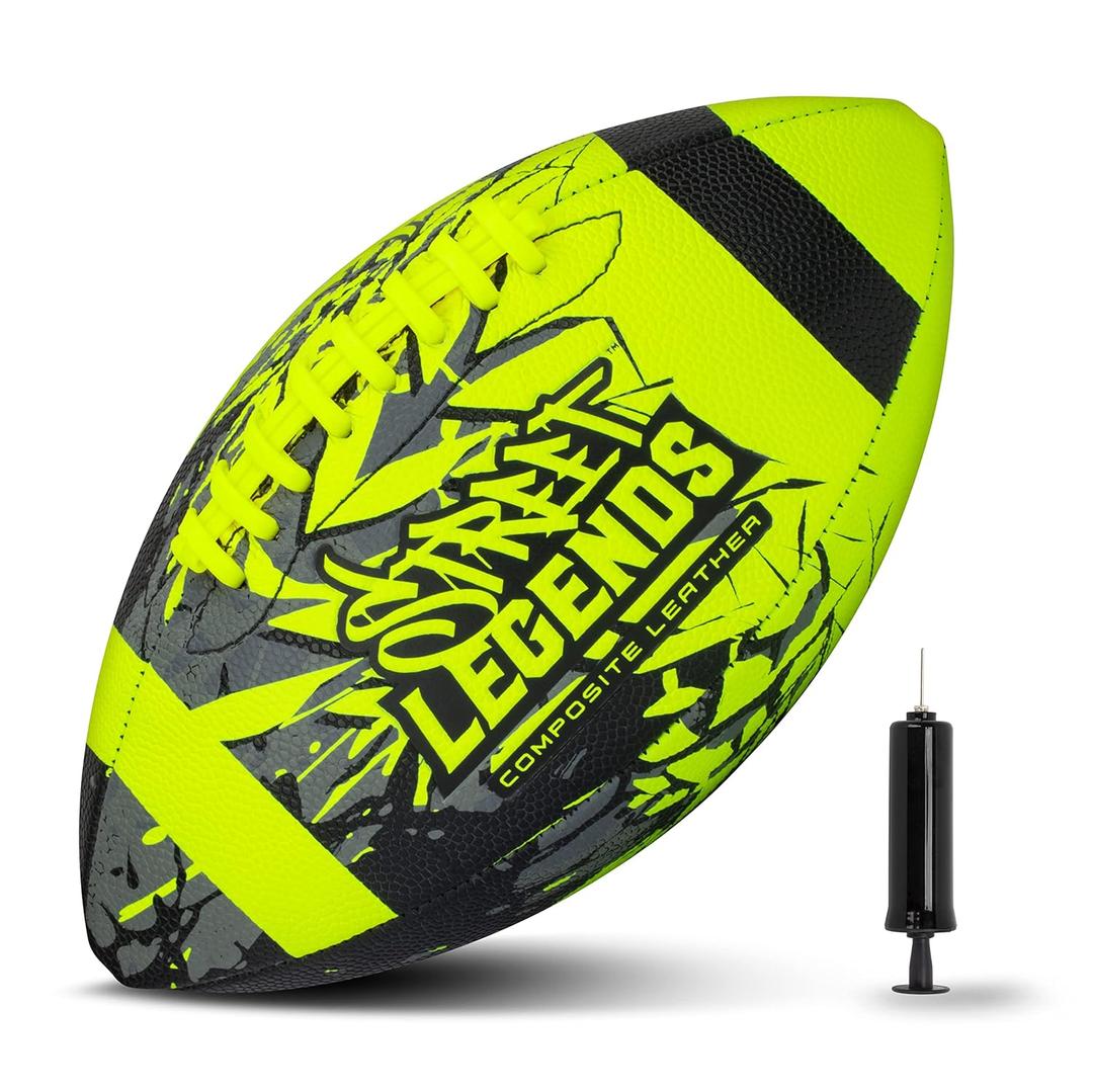 Street Legends Youth Football for Kids , Graffiti Printed Composite Leather Size 8 Football- Includes Pump, Made for Training, Practicing, & Recreational Play, Volt