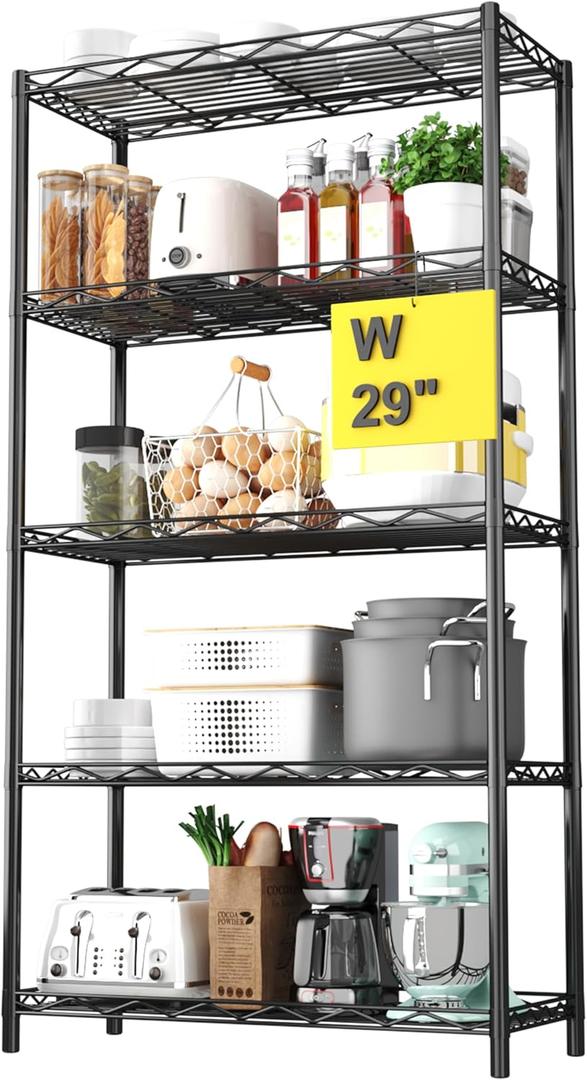 HOMEFORT 5-Tier Wire Shelving Unit, Extra Wide Metal Storage Rack, Free Standing Rack, Durable Organizer Perfect for Pantry Closet Kitchen Laundry Organization in Black, 29" W x 14" D x 61" H