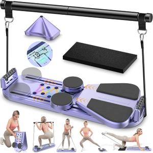 Pilates Board, Pilates Reformer Sets, 15 in 1 Multifunctional Pilates Board for Women, Portable and Foldable Pilates Reformers Machine with Digital Display (Purple)