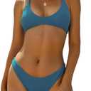 ZAFUL Women's Tie Back Padded High Cut Bralette Bikini Set Two Piece Swimsuit (1-haze Blue) S