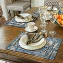 Vintage Boho Navy Blue Ethnic Placemats Set of 4 12x18 Inch, Distressed Boho Blue Table Mats Washable Placemat for Home Party Kitchen Dining Room Decoration