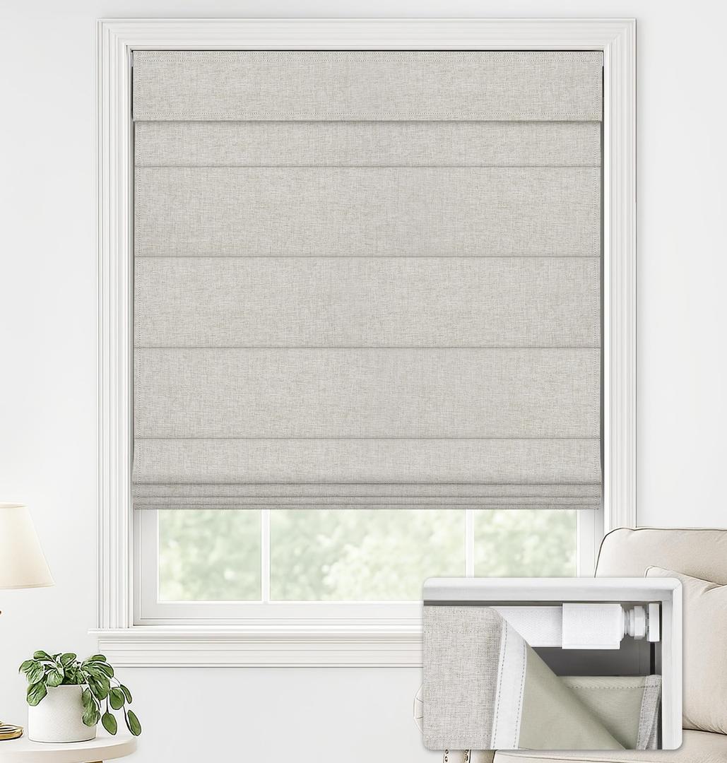LazBlinds No Drill Roman Shades, Blackout, 31" W x 72" H, Beige