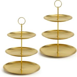 2Pcs 3 Tier Stainless Steel Cupcake Stand Gold Metal Serving Tray Cake Holder Stand Cupcake Display Tower for Holiday Dessert Table Decorations Party Wedding