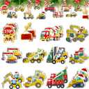 24 Pcs Double-Sided Christmas Construction Truck Wooden Hanging Ornaments Car Crafts Decoration Christmas Tree Hanging Xmas Tree Decor (Truck)