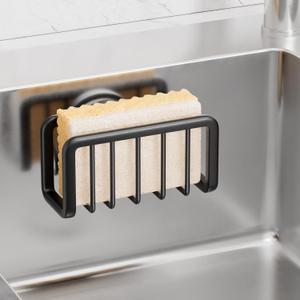 TAILI Sponge Holder for Kitchen Sink with Strong Suction Cup, Rustproof Aluminum Sink Caddy, Removable Sponge Holder, Dish Brush for Scraper - Black (5.1" x 2.3")