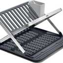 OXO Good Grips Aluminum Fold Flat Dish Drying Rack, 2-Tier, with Drainboard, for Kitchen Counter, Collapsible